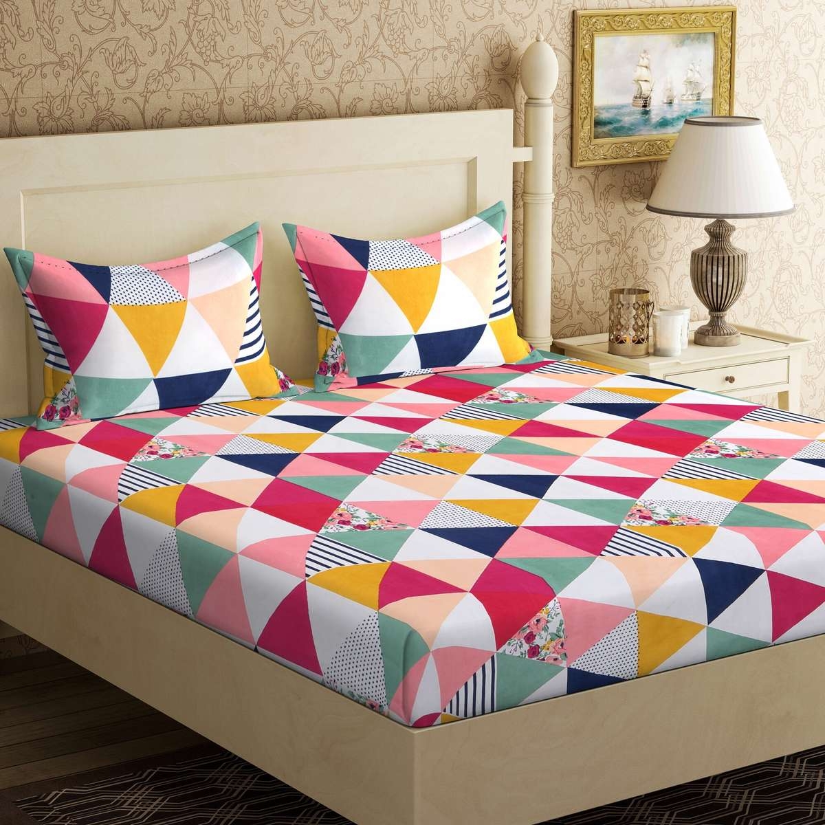 144 TC Microfiber Double 3D Printed Bedsheet (Pack of 1, Multicolor)